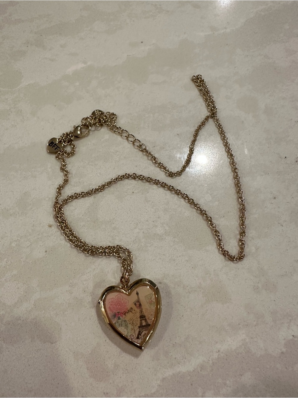 Gold Heart Locket Necklace with Paris Motif - Women Jewelry